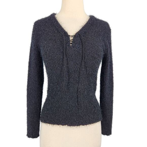 SALE Zalma Spark Eyelash Pullover Sweater Black Long Sleeve Size Small - Picture 1 of 5
